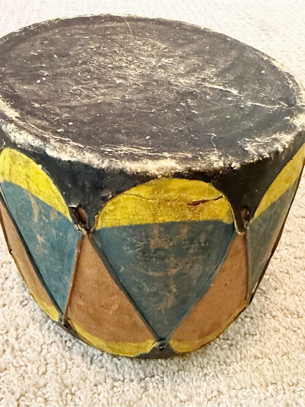 Vintage Cochiti Pueblo Native American Painted Rawhide Wood Hand Drum 7.5